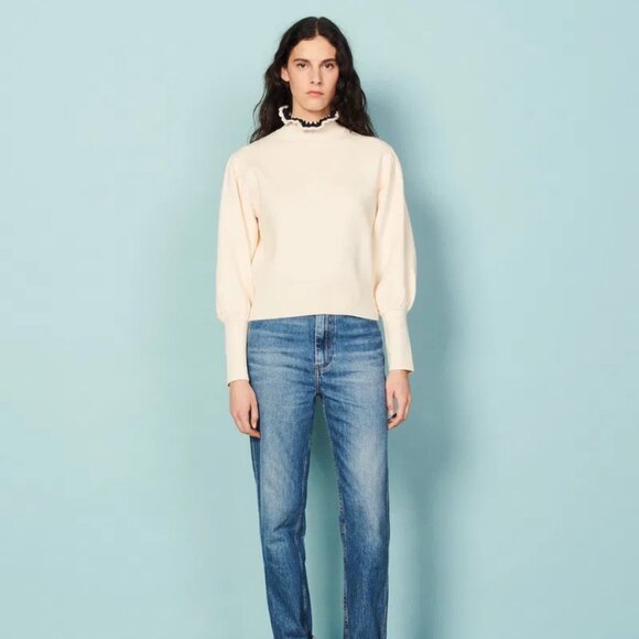 Sandro Ridane Frilled-Neck Blouson Sleeve Jumper - Picture 3 of 11